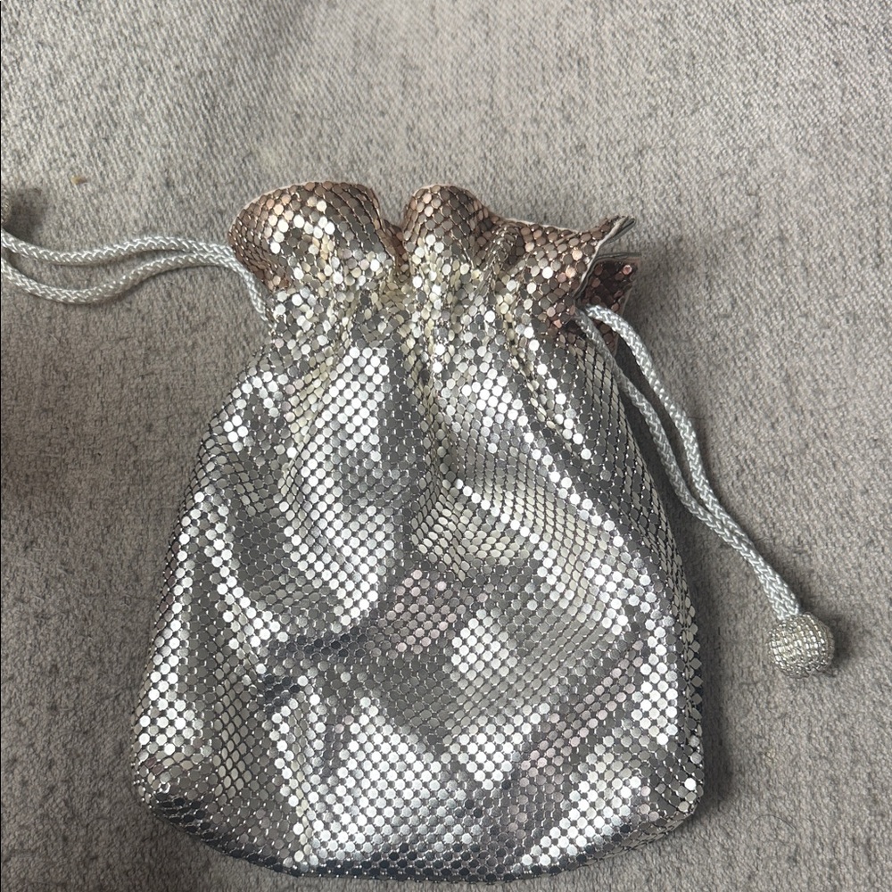 Whiting & Davis Silver Sequin Drawstring Mini Bag - image 6